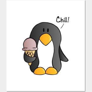 Chill! - Penguin with Chocolate Ice Cream Posters and Art